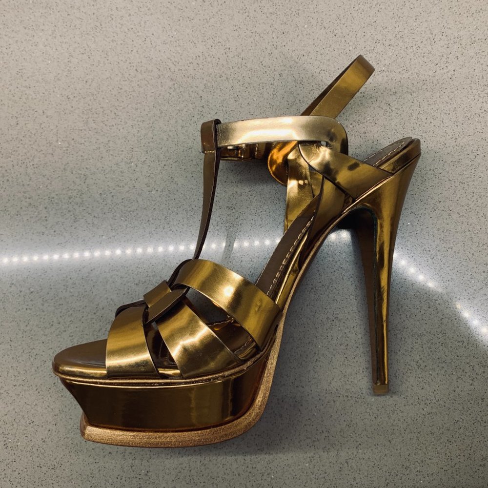 YSL "Tribute" Leather Platform Sandals - Picture 2 of 10